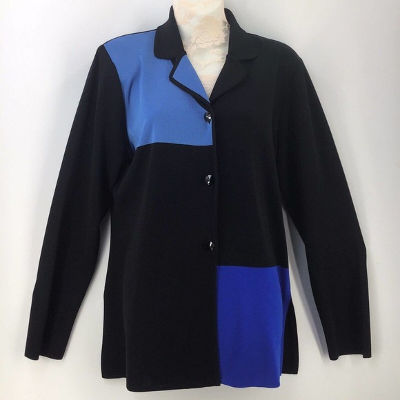 Misook Exclusively Small Button Front Cardigan Blue Black Colorblock Collared - Picture 12 of 12
